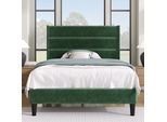 Letto Imbottito Merax 90X200Cm In Velluto Con Rete A Doghe E Testata, Verde Scuro