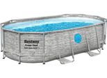 Bestway® Power Steel™ Swim Vista Series™ Set Completo Di Piscina A Telaio Con Pompa Filtro 427 X 250 X 100 Cm, Aspetto Muro Di Pietra (Grigio Crema), Ovale