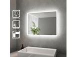 Sonni Specchio Da Bagno Con Illuminazione A Led A Risparmio Energetico IP44 Specchio In Rame/Senza Piombo Striscia Luminosa Smerigliata (Bordi) Specchio Da Parete 80 X 60 Cm