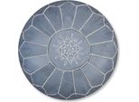 Pouf Marocchino In Vera Pelle - Grigio - Fatto A Mano - Consegnato Riempito - Pouf Ottomano A Sacco