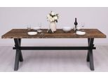 Casa Padrino Tavolo Da Pranzo In Stile Country Marrone Scuro / Nero 210 X 90 X H. 78 Cm - Tavolo Da Cucina In Legno Massiccio - Mobili Da Sala Da Pranzo In Stile Country