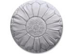 Pouf Marocchino In Vera Pelle - Tutto Bianco - Fatto A Mano - Consegnato Riempito - Pouf Ottomano A Sacco