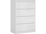 Cassettiera Con 4 Cassetti, Bianco Opaco / Bianco Lucido, 101 X 70 X 39 Cm