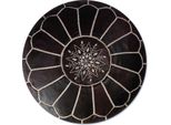 Pouf Marocchino In Vera Pelle - Marrone Scuro - Fatto A Mano - Consegnato Riempito - Pouf Ottomano A Sacco