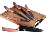 Berlinger Haus I-Rose Set Di 5 Coltelli Da Cucina Professionali, Lama In Acciaio Inox, Coltello Da Chef, Tagliere Rosa