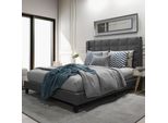 Letti Imbottiti Merax 140X200Cm Letto Matrimoniale In Tessuto, Struttura Letto Con Rete A Doghe E Testata Imbottita, Grigio
