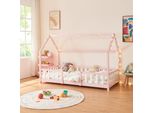 Letto Per Bambini 'Sisimiut' In Look Casa Con Protezione Anticaduta In Legno Di Pino 90 X 200 Cm Rosa / Bianco