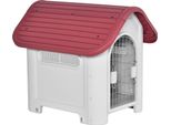 Pawhut Cuccia Per Cani Da Esterno Con Tetto Portello Cancello Rifugio Per Cani Di Piccola Taglia Piccola Casa Per Animali Circolazione D'aria Impermeabile Metallo Plastica Rosso+Grigio Chiaro 59 X 75 X 66 Cm