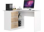 Akord Scrivania Angolare 3 Cassetti Lato Sinistro Bianco/Sonoma 124X85X77 Cm
