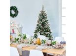 Costway Albero Di Natale Artificiale Da 150 Cm Con Bacche Rosse, Albero Di Natale Innevato Con Supporto In Metallo, Albero Di Natale In Pvc E Aghi Di Abete, Albero Di Natale Artificiale Pieghevole