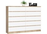 Akord Cassettiera 10 Cassetti Rovere Sonoma/Bianco 160X40X121 Cm