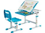 Costway Set Di Scrivania Per Bambini Regolabile In Altezza, Scrivania E Sedia Per Bambini Con Piano Inclinabile E Cassetto, Scrivania Multifunzionale Per Bambini E Bambine (Blu)