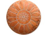 Pouf Marocchino In Vera Pelle - Colore Sabbia - Fatto A Mano - Consegnato Riempito - Pouf Ottomano A Sacco