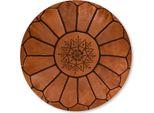 Pouf Marocchino In Vera Pelle - Caramello - Fatto A Mano - Consegnato Riempito - Pouf A Sacco Ottomano