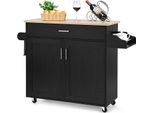 Costway Carrello Da Cucina Con Porta Asciugamani Portaspezie Cassetto E Ripiano Regolabile In Altezza Isola Da Cucina Arrotolabile Carrello Portavivande Nero