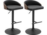 Homcom Set Di 2 Sgabelli Da Bar Girevoli Con Poggiapiedi Sedie Da Cucina Regolabili In Altezza Sedie Girevoli In Pelle Finta Legno Nero+Caffè 48 X 49,5 X 76-96 Cm