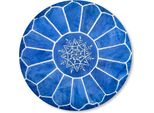 Pouf Marocchino In Vera Pelle - Blu Cielo - Fatto A Mano - Consegnato Riempito - Pouf Ottomano A Sacco