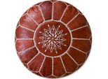 Pouf Marocchino In Vera Pelle - Marrone - Fatto A Mano - Consegnato Riempito - Poggiapiedi Ottomano A Sacco