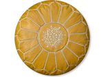Pouf Marocchino In Vera Pelle - Giallo - Fatto A Mano - Consegnato Riempito - Pouf A Sacco Ottomano