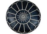 Pouf Marocchino In Vera Pelle - Blu Scuro - Fatto A Mano - Consegnato Riempito - Pouf Ottomano A Sacco