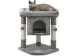 Tiragraffi Lionto Per Gatti 60 Cm, Con Grotta Di Coccole, Palline Di Peluche E Robusti Paletti In Sisal, Salvaspazio E Moderno, Grigio Scuro