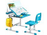 Set Di Scrivania Per Bambini Costway Regolabile In Altezza Con Sedia, Luce Led (Blu)