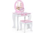 Costway Tavolino Da Toilette Per Bambini Con Sgabello, Tavolino Da Toilette Per Principesse Con Cassetto E Specchio Rimovibile, Tavolino Da Toilette Rosa, Tavolino Da Trucco Per Bambine Dai 3 Ai 7 Anni (Bianco)