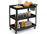 Costway Carrello Da Cucina In Metallo, Carrello Di Servizio Carrello Multiuso Con 3 Livelli Di Spazio Di Archiviazione E Maniglia, Carrello Da Officina Scaffale A Nicchia Su Rotelle, Carrello Di Trasporto Per Ufficio Garage Magazzino (Nero)