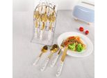 Set Di Posate Da 24 Pezzi Con Supporto Forchetta In Acciaio Inox Coltello Cucchiaio Cucchiaino Bianco