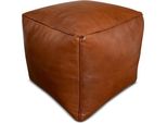 Pouf Quadrato In Vera Pelle - Caramello - Fatto A Mano - Consegnato Riempito - Pouf, Pouf, Beanbag, Poggiapiedi In Pelle