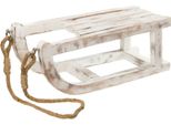 Slitta Decorativa 40 Cm In Bianco Shabby - Legno Di Mango Con Corda Di Sisal