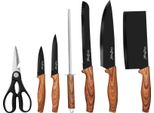Cheffinger, Set Di Coltelli Da 7 Pezzi Con Manici E Supporto In Legno, Nero