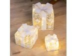 Scatole Regalo A Led Set Di 3 - Bianco - Decorazione Natalizia Illuminazione Timer Batteria