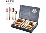 Topchances Set Di Posate Da 24 Pezzi, Set Di Posate In Acciaio Inox Con Confezione Regalo, Forchette Cucchiai Cucchiaini Coltelli Da Bistecca Per 6 Persone, Set Di Posate Per Casa Cucina Ristorante, Rame