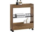 Sobuy BZR46-N Scaffale A Nicchia Con 3 Ripiani Scaffale Da Cucina Con Rotelle Carrello Da Bagno Scaffale Da Bagno Carrello A Nicchia Carrello Vintage Wd Circa 20X70X60Cm