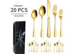 Set Di Posate Topchances 20 Pezzi, Set Coltello Forchetta Cucchiaio In Acciaio Inox Con Confezione Regalo Per 4 Persone, Per Casa Ufficio Ristorante, Oro