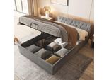 Letto Merax A Molle Idrauliche 140X200Cm Con Rete, Letto Imbottito In Velluto Con Rete A Doghe E Contenitore, Letto Contenitore Funzionale Letto Matrimoniale, Grigio