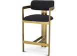 Casa Padrino Luxury Barstool Black / Brass 53 X 44,5 X H. 97 Cm - Sgabello Da Bar Imbottito In Acciaio Inox - Arredo Bar