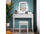 Tavolino Da Toilette Costway Con Sgabello, Specchio Girevole A 360° E 10 Lampadine Led Regolabili E Dimmerabili, Tavolino Da Toilette Con 4 Cassetti, Tavolino Cosmetico Con Tavolo E Piano Estraibile, Bianco