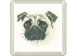 Set Per Punto Croce Heritage Aida "Pug (A)"", Schema Contato, CFPU1391-A, Sottobicchiere 7,5X7,5Cm"