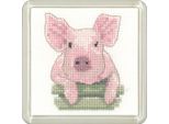 Set Per Punto Croce Heritage In Aida "Pig (A)"", Schema Contato, CFPG1220-A, Formato Sottobicchiere 7,5X7,5Cm"