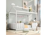Merax Letto Per Bambini Casa Letto 90X200Cm Letto Gioco Casa Per Bambini Con Protezione Anticaduta E Rete A Doghe, Bellissimo Letto Per Bambini In Legno Di Pino, Bianco