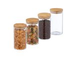 Set Di 4 Barattoli Per La Conservazione - 1000 Ml - Coperchio In Bambù - Vetro - Ermetico - Barattolo Per La Conservazione Della Cucina