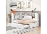 Divano Letto Flieks Con Letto Estraibile, Letto Singolo Con Usb E Mensola, Letto Per Ospiti Letto In Legno Con Rete A Doghe, Letto Per Ragazzi Letto Per Bambini 90X200Cm/90X190Cm, Bianco