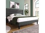 Letto Imbottito Flieks 140X200Cm Con Rete A Doghe E Testata, Struttura Letto Matrimoniale Tessuto Di Lino Giovanile, Grigio