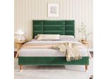 Letto Imbottito Flieks 140X200Cm Con Rete A Doghe E Testata, Struttura Letto Giovanile Letto Matrimoniale In Velluto, Verde Scuro