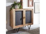 Finebuy Credenza 80X75X35 Cm In Legno Massiccio Mango / Stone Look Credenza Con 2 Ante Piccola Cassettiera In Legno Massiccio Da Pavimento