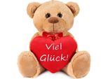 Brubaker Orsacchiotto Di Peluche Con Cuore Rosso - Buona Fortuna - 35 Cm - Orsacchiotto Di Peluche Peluche - Peluche Marrone Chiaro