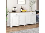 Cassettiera Merax Con Tre Cassetti E Quattro Ribalte, Credenza In Stile Rustico, Credenza Contenitore Da Soggiorno, 160X75X37Cm, Bianco