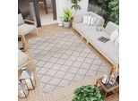 Tappeto Outdoor Indoor Beige Brown Check Balcone Terrazza Cucina Resistente Ai Raggi Uv 80 X 150 Cm